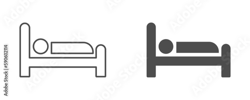 Person in bed, hotel vector graphic icons set