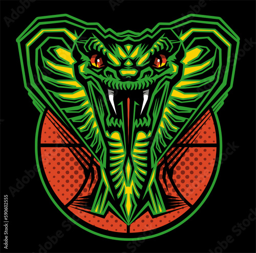 cobras mascot inside basketball for school, college or league sports
