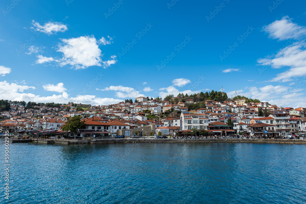 view of Ohrid Lake, city of Ohrid. Ohrid is a Macedonian resort and famous tourist destination under the auspices of UNESCO
