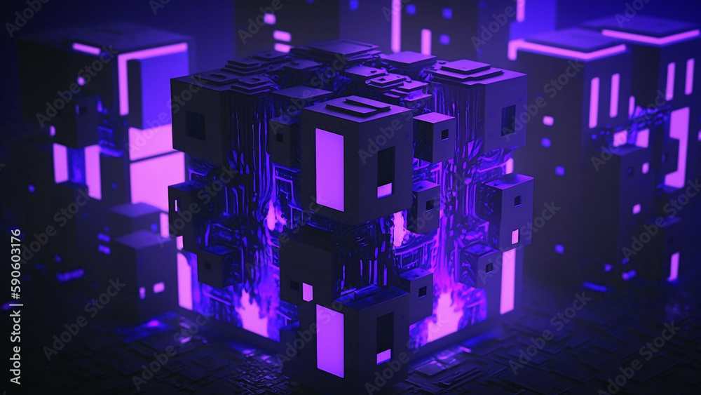 Creative futuristic Cubes, design technology abstract 4K purple background