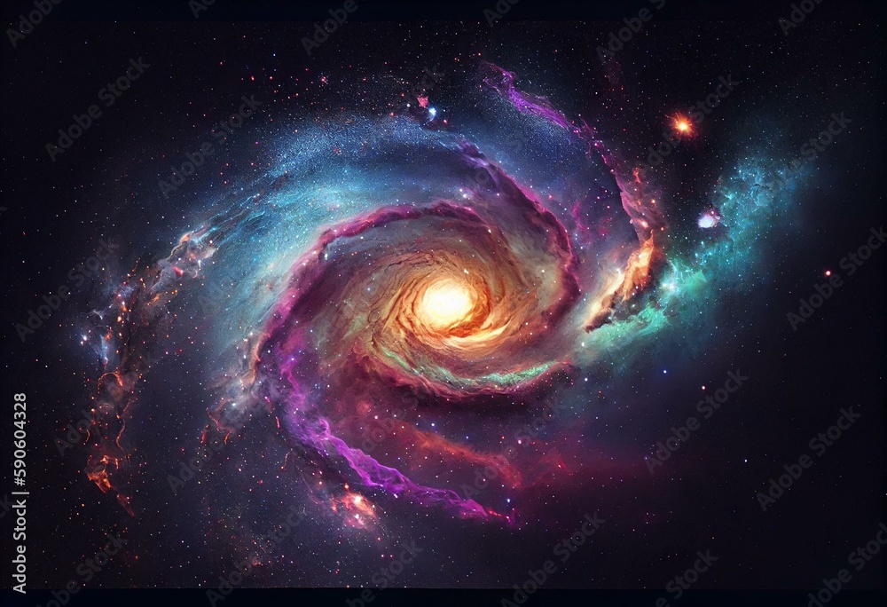 Colorful cosmos with twinkling stars, nebula, and Milky Way. Infinite universe backdrop with stardust. Realistic space illustration. Generative AI - obrazy, fototapety, plakaty 