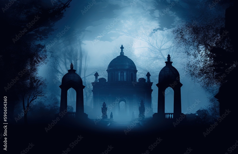 A dark blue room, generative ai image A dark blue room, generative ai image