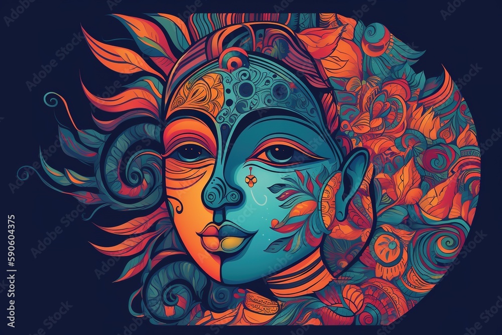 Digital illustration of artistic face painting by generative ai Digital illustration of artistic face painting by generative ai