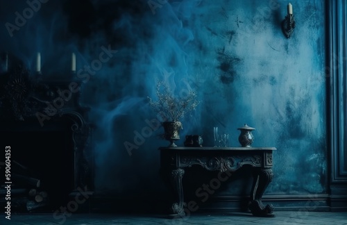 A dark blue room, generative ai image