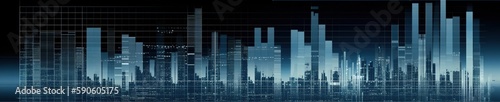 city illustration poly art in blue color abstract background. Generative AI