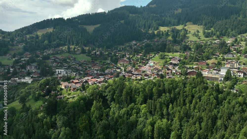 Aerial view of the city in Switzerland on a sunny morning day in summer. Aerial view of the city in Switzerland on a sunny morning day in summer.