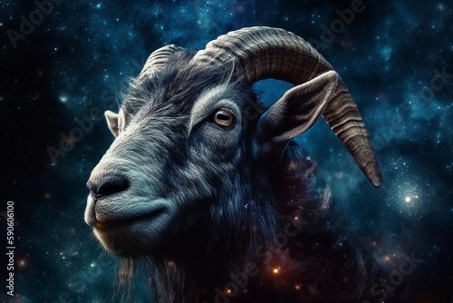 goat zodiac sign in space with nebulas and stars Generative AI