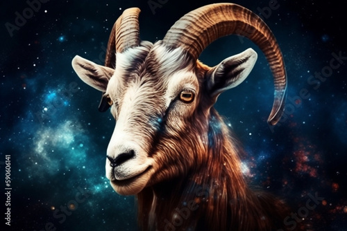goat zodiac sign in space with nebulas and stars Generative AI