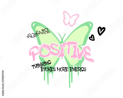 graffiti design green butterfly and street art .Positive slogan vector