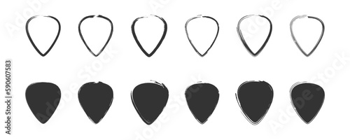 Hand drawn guitar picks icon set. Vector illustration. photo