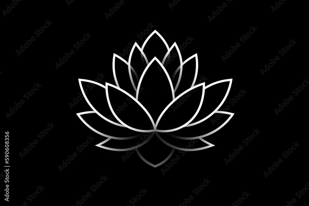 Fototapeta premium Lotus Flower Icon In Black And White. Generative AI