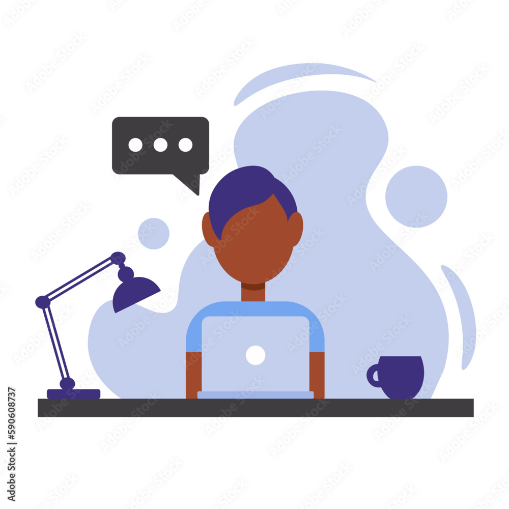 Office work and studying concept. A person works in the office or home. Colored flat vector illustration isolated on white background