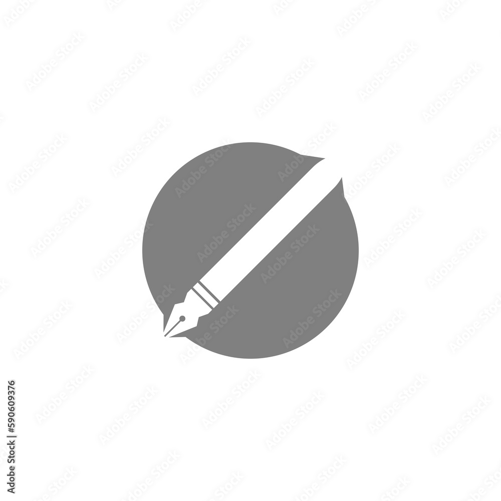 Fountain pen circle logo isolated on transparent background