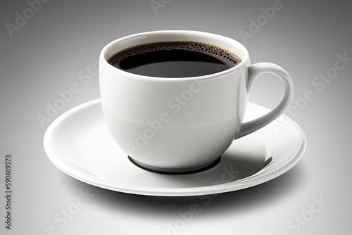 Black coffee in a white cup isolated with a clipping path on a white backdrop. Generative AI