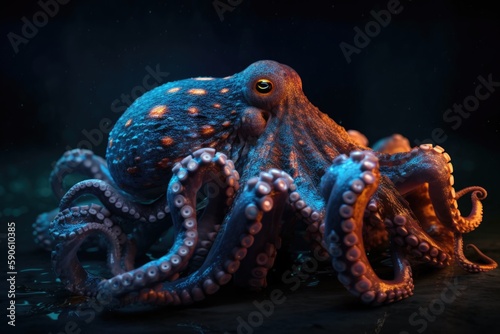 Octopus in the water. AI generated art illustration. © Дима Пучков
