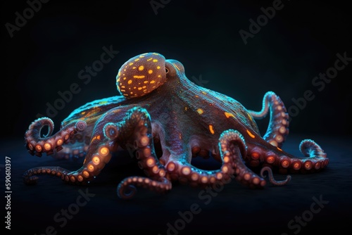 Octopus in the water. AI generated art illustration.