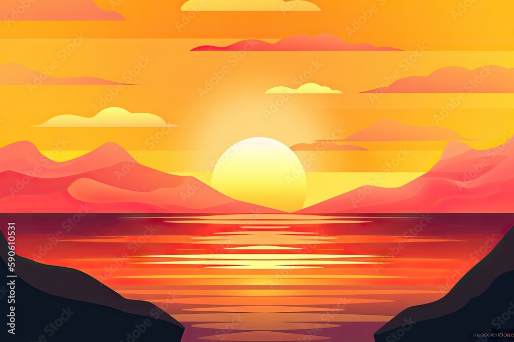 Naklejka premium Sunrise over the sea. AI generated art illustration.