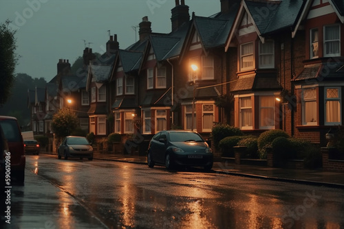 english houses on a rainy afternoon cinematic Generative AI