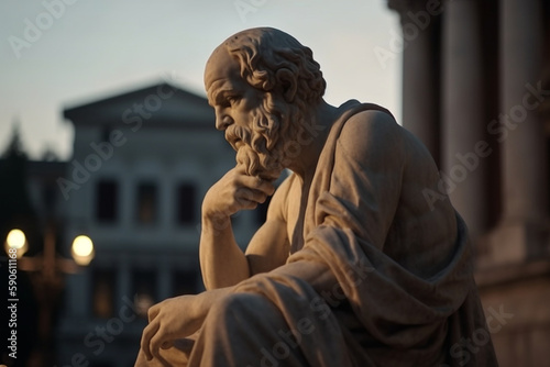 statue of socrates in the evening cinematic Generative AI photo