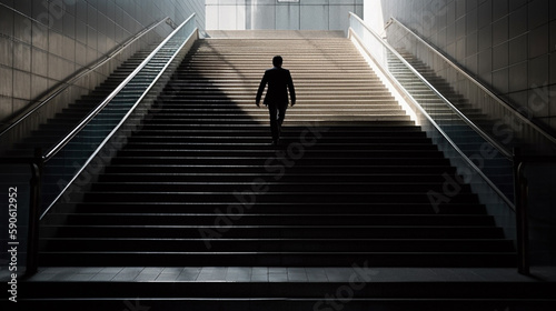 businessman running up stairway