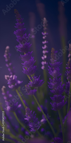 A hyper realistic colorful lavender flowers. AI generated illustration
