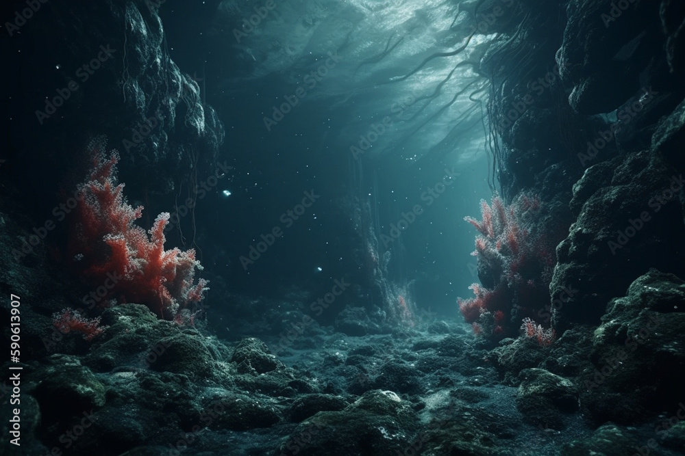 Fototapeta premium hydrothermal vents underwater cinematic Generative AI