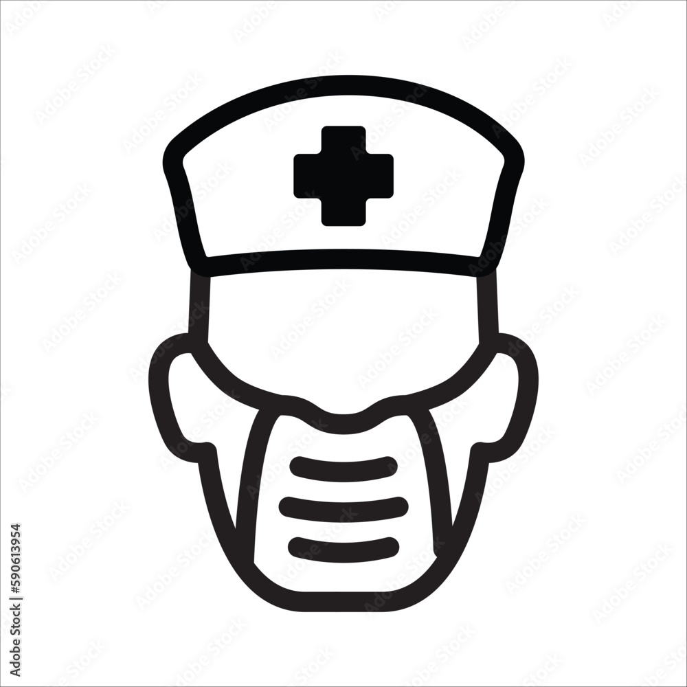 Doctor flu mask vector icon. Medicine mask flat sign design. Face of Doctor with mask symbol pictogram. UX UI icon Doctor flu mask vector icon. Medicine mask flat sign design. Face of Doctor with mask symbol pictogram. UX UI icon