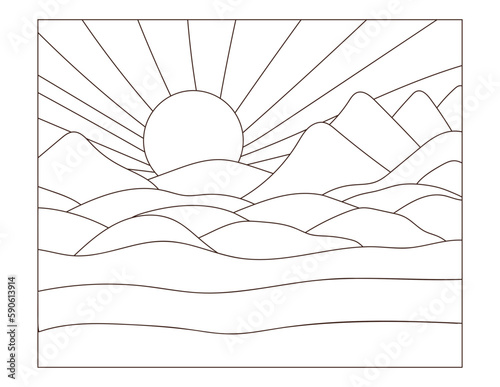 coloring page with mountains landscape