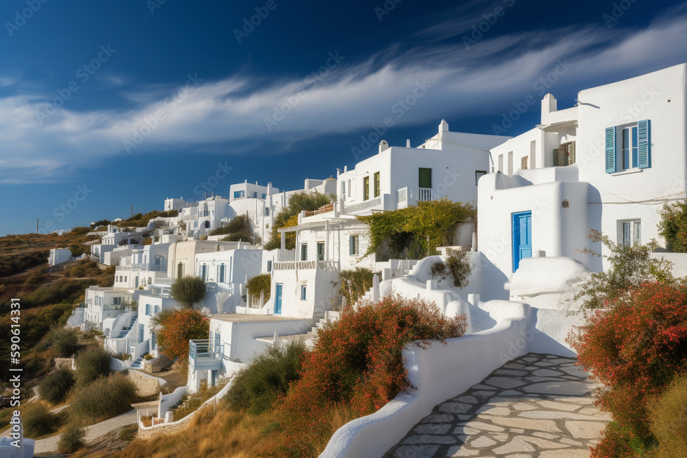 white greek houses sunny weather Generative AI