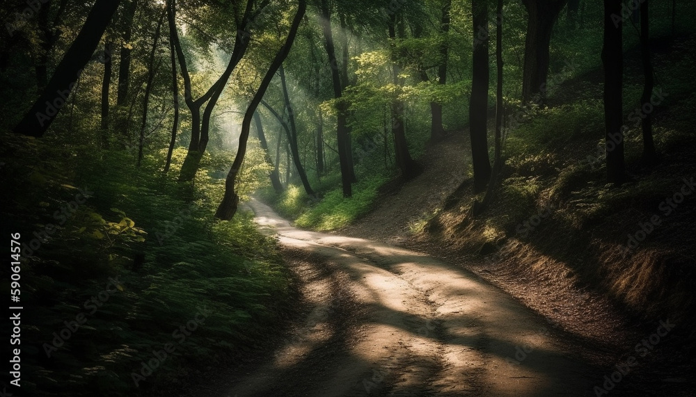 Mysterious forest path vanishes into the unknown generated by AI