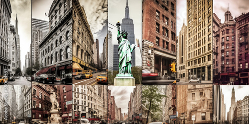 New York City, Famous places collage Generative AI