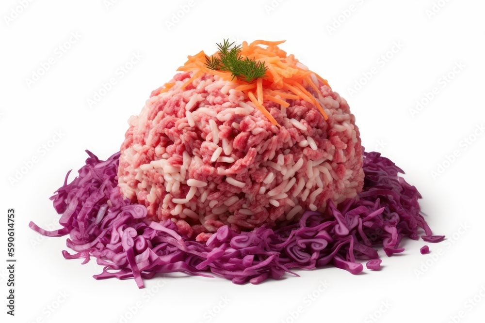 minced beef, pig, and forcemeat on a white backdrop with a clipping path. Generative AI minced beef, pig, and forcemeat on a white backdrop with a clipping path. Generative AI