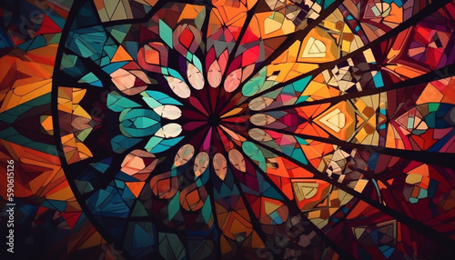 Vibrant glass mosaic creates stunning geometric pattern generated by AI