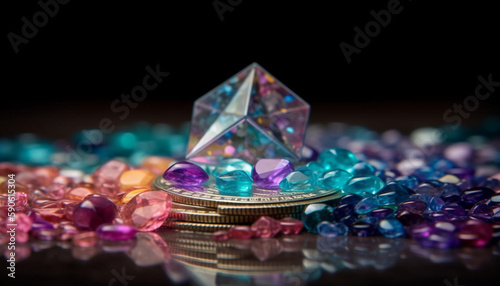 Shiny gemstones reflect wealth and luxury generated by AI