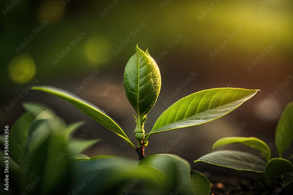 A green tea bud with recent leaves. tea plantations. India's Kerala Natural. Generative AI A green tea bud with recent leaves. tea plantations. India's Kerala Natural. Generative AI