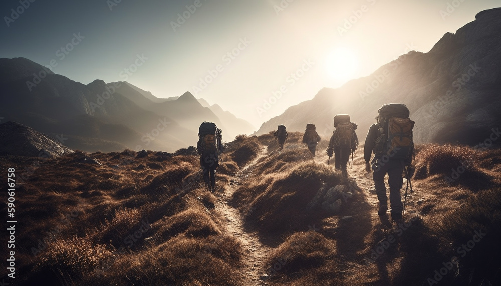 A group of men and women hiking generated by AI