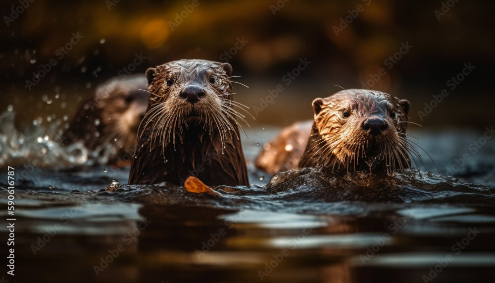 Cute sea lion whiskers wet from splashing generated by AI Cute sea lion whiskers wet from splashing generated by AI