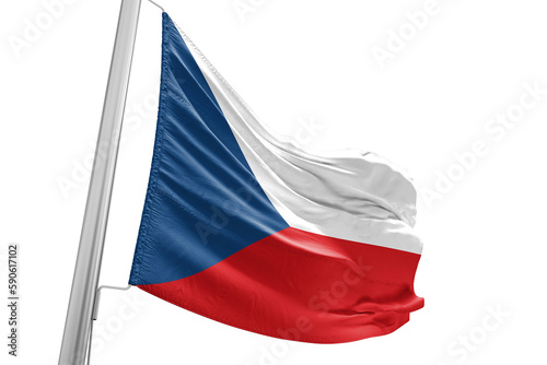 Czech Republic national flag cloth fabric waving on beautiful white Background.