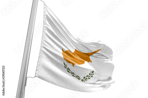 Cyprus national flag cloth fabric waving on beautiful white Background.