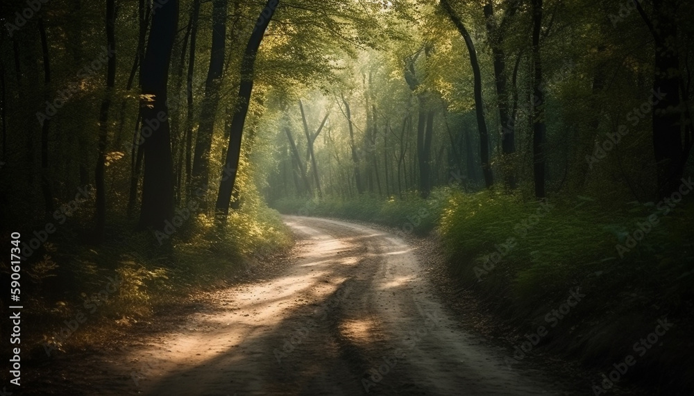 Autumn mystery on country road, nature beauty generated by AI Autumn mystery on country road, nature beauty generated by AI