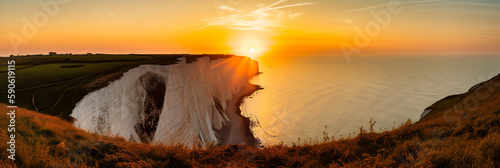 The Beauty of the White Cliffs of Dover During Golden Hour - generative ai