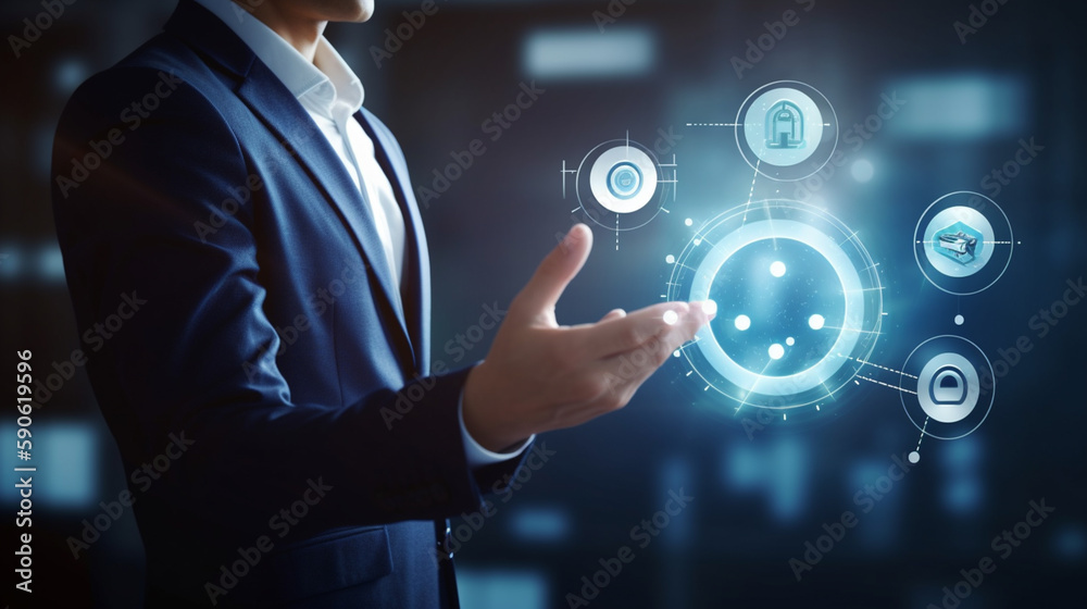 Achievement and Business Goal Success Concept - Creative business people with icon graphic interface showing employee reward giving for business success achievement Achievement and Business Goal Success Concept - Creative business people with icon graphic interface showing employee reward giving for business success achievement