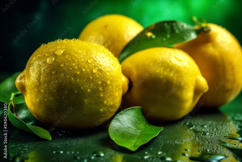 Ripe lemons on black surface Ripe lemons on black surface