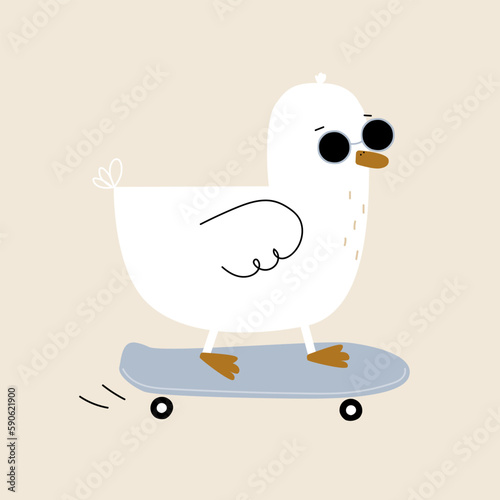 Wallpaper Mural Funny duck skateboarder. Cartoon childish print. Vector hand drawn illustration.  Torontodigital.ca