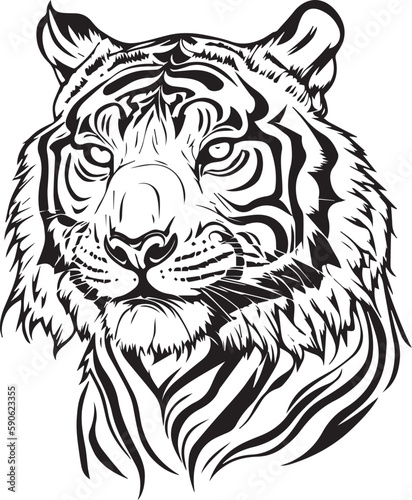 Tiger head silhouette, vector. Angry Tiger Face Black tattoo. Vector illustration of a tiger head.