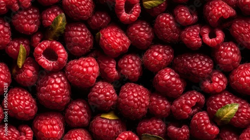 seamless image of raspberries, repeating tile pattern of fresh fruit, delicious summer background. Generative AI