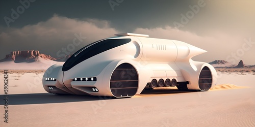 Futuristic car in the snowy desert, generative ai