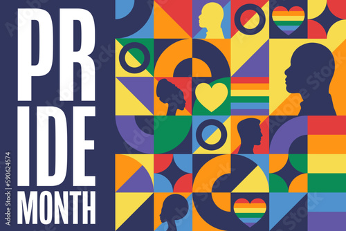 Happy Pride Month. LGBT. June. Holiday concept. Template for background, banner, card, poster with text inscription. Vector EPS10 illustration.