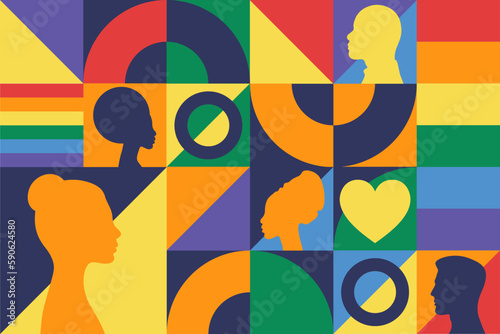Pride Month. LGBT. June. Seamless geometric pattern. Template for background, banner, card, poster. Vector EPS10 illustration.