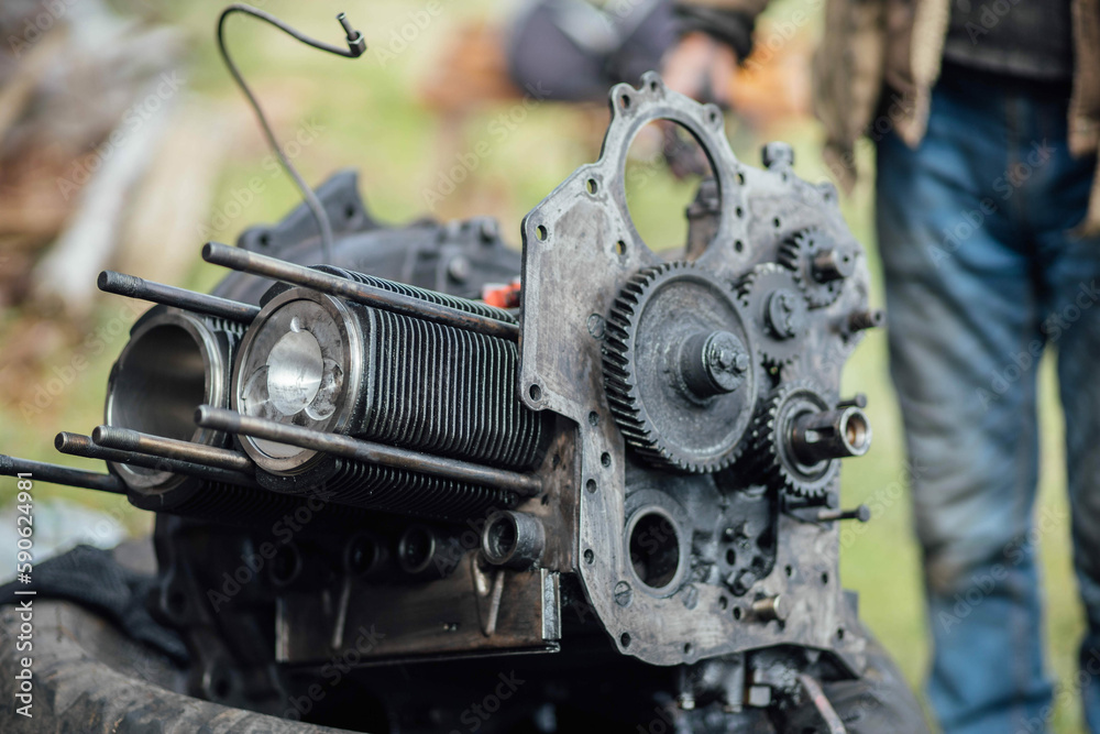 car engine repair, installation of new pistons in cylinders. car engine repair, installation of new pistons in cylinders.